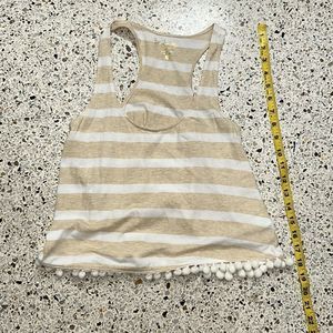 Lilly Pulitzer Shirley tassel tank crop XXS tan white coastal resort